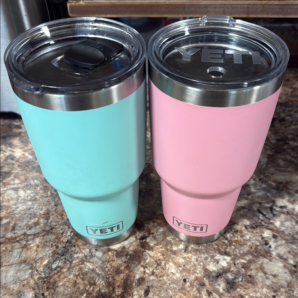 YETI Aqua and Pink Tumblers 32